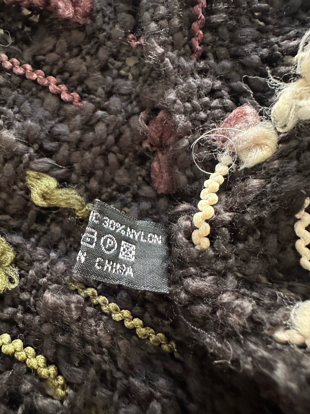 Black Textured Fringe Scarf with Multicolor Flower Accents - Picture 10 of 10
